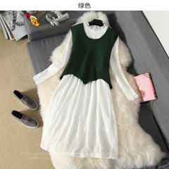 2017 new autumn and winter women's sweater, vest two pieces, fashionable lace dress, knitted fashionable suit tide S Two sets of [green] spring and Autumn
