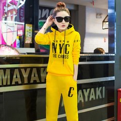 Every autumn special offer leisure wear Couture 2017 new long sleeved sweater fashion lady two piece tide S NYC suit [yellow] with cashmere thickening