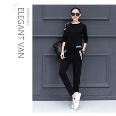 Every autumn special offer leisure wear Couture 2017 new long sleeved sweater fashion lady two piece tide S 7607 suit [black]