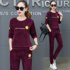 Velvet suit female fashion 2017 new autumn and winter T-shirt casual sportswear Hoody two piece tide M Claret