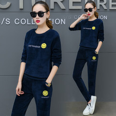 Velvet suit female fashion 2017 new autumn and winter T-shirt casual sportswear Hoody two piece tide M blue