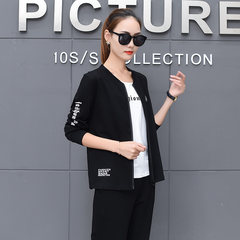 Casual sportswear 2017 female Korean tide in spring and autumn new fashion large size women casual sweater three piece 2XL [suggestion 138-158 Jin] 8196 black