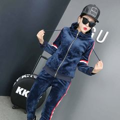 Europe sportswear jinsirong suit female fashion 2017 new cashmere sweater with thickened European goods two piece XL (118-130 Jin) blue