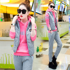 2017 women in winter with cotton three piece with cashmere sweater thick head of fashion leisure sport suit Sweater Girl M 021 Pink