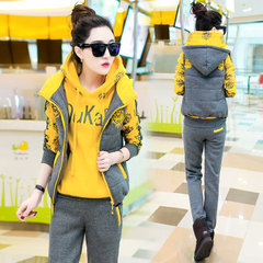 2017 women in winter with cotton three piece with cashmere sweater thick head of fashion leisure sport suit Sweater Girl M 640 yellow