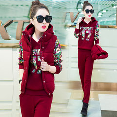 2017 women in winter with cotton three piece with cashmere sweater thick head of fashion leisure sport suit Sweater Girl M 022 wine red