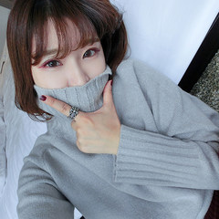 Korean winter all-match loose turtleneck simple solid loose turtleneck sweater coat female students F gray