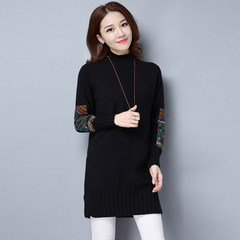 2017 new winter sweater female in the long sleeved turtleneck sweater half thick wool Turtleneck Shirt tide 3XL black