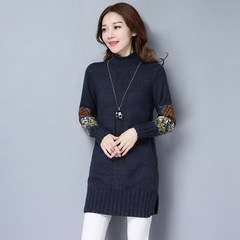 2017 new winter sweater female in the long sleeved turtleneck sweater half thick wool Turtleneck Shirt tide 3XL Tibet Navy