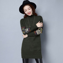 2017 new winter sweater female in the long sleeved turtleneck sweater half thick wool Turtleneck Shirt tide 3XL Blackish green