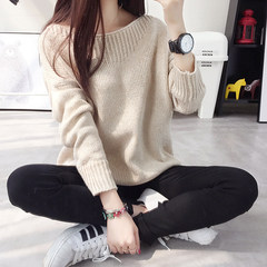 Female Korean students set loose sweater head in the long section of new small fresh ulzzang wear sweaters F Apricot meter