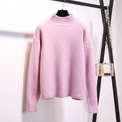 2017 Korean winter half solid turtleneck female loose sweater hedging all-match warm winter thick sweater F Pale pink