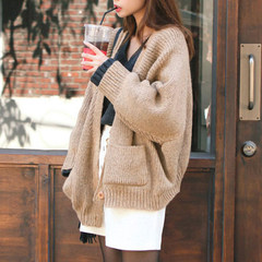 Korean winter women's soft waxy loose bat sleeve sweater slim long sleeved sweater cardigan coat by students F brown