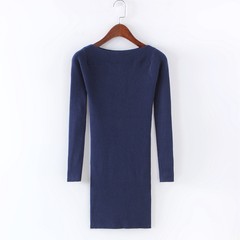 The female head of winter sweater thickened in the long sleeved shirt collar sweater slim Korean dress L Tibet Navy