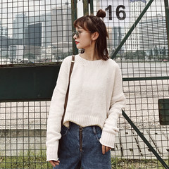 New BF real chic Harajuku short sweater female head of Korean students all-match loose sweater F Beige sweater