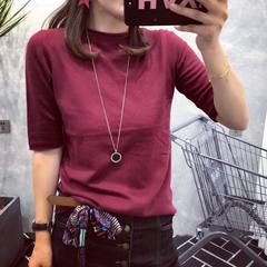 2017 autumn new half high collar knitwear, women's sleeves, five sleeves, sweater, women's loose fitting, sleeves, bottoming shirts, and wine.