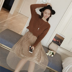 A fall fashion sweater female Korean loose short sleeved turtleneck sweater coat 3352 wave edge F Coffee