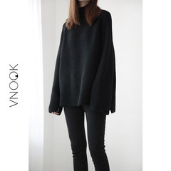 VNOOK new winter in the long sleeved knit thickened vertical screw loose turtleneck female half S black
