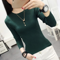 Female winter sweater slim dress sweater sweater long sleeved autumn new Korean short tight shirt sleeve head S Blackish green
