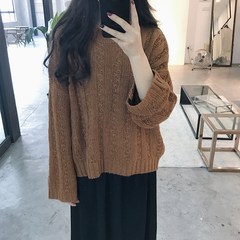 The fall of the new Korean ulzzang students all-match coat girl carefully hollowed out loose sweater machine temperament F brown