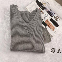 Add fertilizer XL hide 200 pounds of meat fat mm knitted sweater thick loose shirt female long sleeve winter all-match L Dark grey