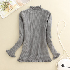 Autumn and winter with cashmere sweater female half elastic sleeve head turtleneck slim slim short thick warm bottoming sweaters The sleeves covered with gold velvet and sewing fixed A gray turtleneck