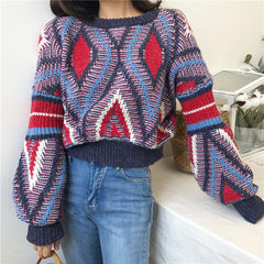 All-match retro Autumn New Stripe Lantern Sleeve Jacket Womens temperament loose and long sleeve Pullover tide F Picture color 5252