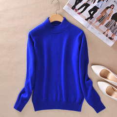Autumn and winter half cashmere sweater female head short Cardigan Size loose knit sweater backing anti season clearance 3XL Royal Blue