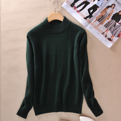 Autumn and winter half cashmere sweater female head short Cardigan Size loose knit sweater backing anti season clearance 3XL Blackish green