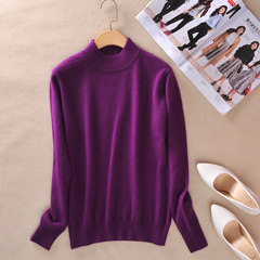 Autumn and winter half cashmere sweater female head short Cardigan Size loose knit sweater backing anti season clearance 3XL violet