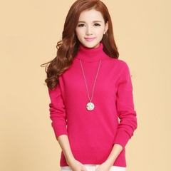 Korean winter sweater yards off panic buying short sleeve head neck female all-match cashmere sweater loose backing 3XL A red rose