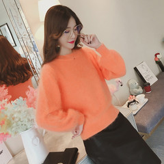 2017 new autumn and winter sweet Lantern Sleeve T-Shirt sweater mink cashmere turtleneck sweater loose thin tide F Orange