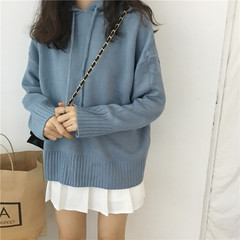 SIM sim2017, new winter wind all-match Hooded Sweater simple color coat of female students F blue