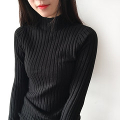 Winter knitting shirt female Korean students all-match pure turtle neck long sleeve Pullover tight warm winter F black