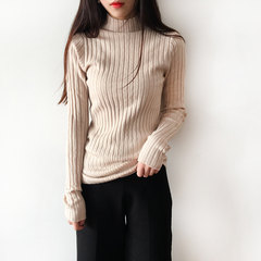 Winter knitting shirt female Korean students all-match pure turtle neck long sleeve Pullover tight warm winter F Beige