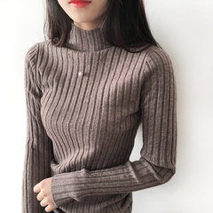 Winter knitting shirt female Korean students all-match pure turtle neck long sleeve Pullover tight warm winter F Purple coffee
