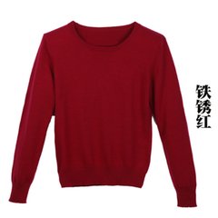 Autumn and winter low neck sweater female short sleeve head cashmere sweater loose all-match wool T-shirt bottoming sweaters. 3XL Rust red