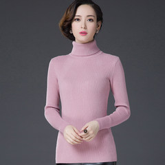 Winter new Korean turtleneck sweater knitted ladies slim pure cashmere sweater thickened base 3XL Peel powder