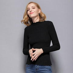 New winter half turtleneck female sleeve head slim slim shirt sweater agaric L [105-120 Jin] black