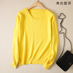 2017 new autumn and winter sweater female Korean bottoming shirt sleeve head loose solid size all-match cashmere sweater 3XL Yellow collar