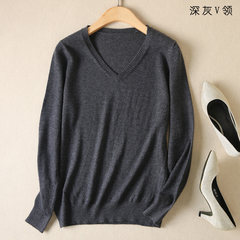 2017 new autumn and winter sweater female Korean bottoming shirt sleeve head loose solid size all-match cashmere sweater 3XL Grey collar V
