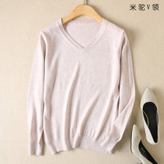 2017 new autumn and winter sweater female Korean bottoming shirt sleeve head loose solid size all-match cashmere sweater 3XL V collar of rice Camel