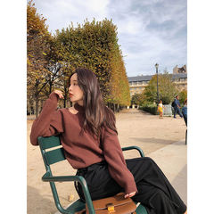 Lin Shanshan Hitz 2017 Korean ulzzang all-match loose sleeve head base hollow Strapless Sweater Girl S code (scheduled for 12 days) Strapless all-match - brown sweater