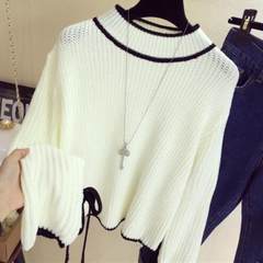 2017, the new version of autumn and winter hit color stripes students' blouse, loose sleeve knitted long sleeved sweater female F White 1892