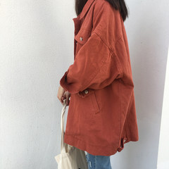 Hollyii 2017 autumn winter new frock jeans jacket BF wind long oversized jacket F Brick red