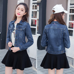 2017 spring and Autumn Edition of new edition of Korean Embroidered Denim Jacket short woman, slim jeans, short jacket tide S recommends 80-95 Jin MM 117 light blue