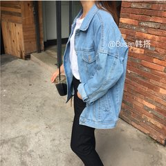 Short sleeve female Korean version, 2017 spring and autumn BF baseball dress, student long sleeve lady, long sleeve jeans jacket, coat tide L suits 110-120 catties 111 light blue rush price