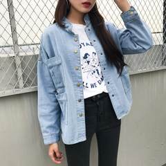 Short sleeve female Korean version, 2017 spring and autumn BF baseball dress, student long sleeve lady, long sleeve jeans jacket, coat tide L suits 110-120 catties 619 light blue rush price