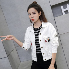 2017 spring and autumn, the new version of the Korean version of loose, thin denim jacket, fashion tassels, long sleeved jacket, blouse, women's coat L recommends 110-120 Jin White [quality edition] wash before tassel wash