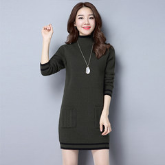 Autumn style new edition of Korean sweater, women's sleeve head, long cashmere sweater, loose knit wool sweater, autumn and winter coat 3XL A semi - dark green